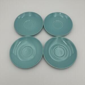 Vintage 1950 Steubenville Fairlane Tea Cup Blue Replacement Saucers Set/4 Marked